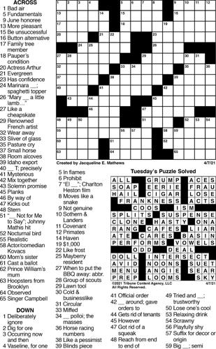 April 7 crossword | Crosswords | union-bulletin.com