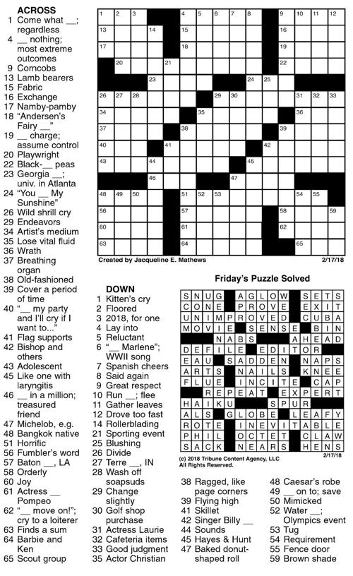 February 17 18 Crossword Crosswords Union Bulletin Com