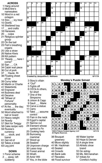 June 11 crossword.jpg | Crosswords | union-bulletin.com