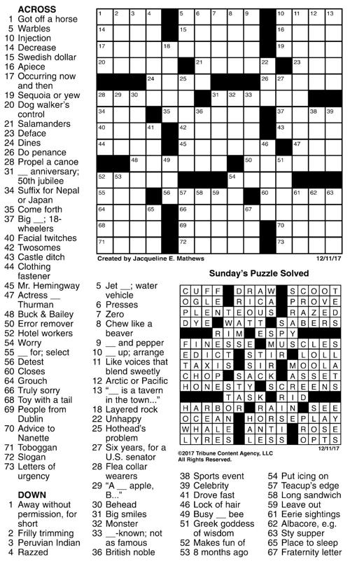 December 11 crossword | Crosswords | union-bulletin.com