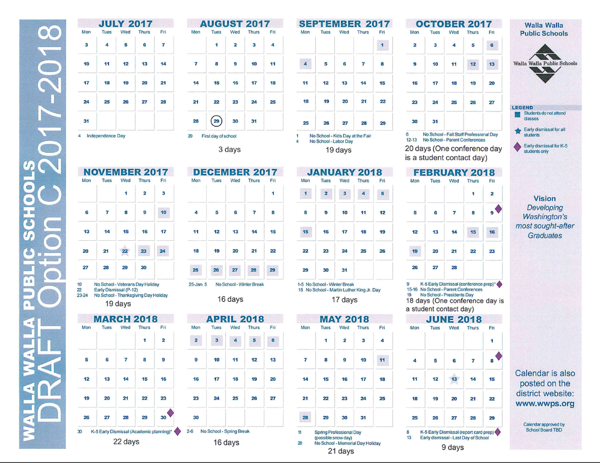 Calendars OK'd for next two school years in Walla Walla Walla Walla
