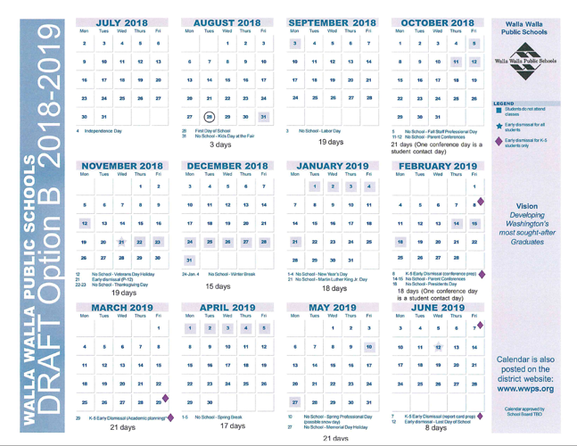 Calendars OK d for next two school years in Walla Walla Local union