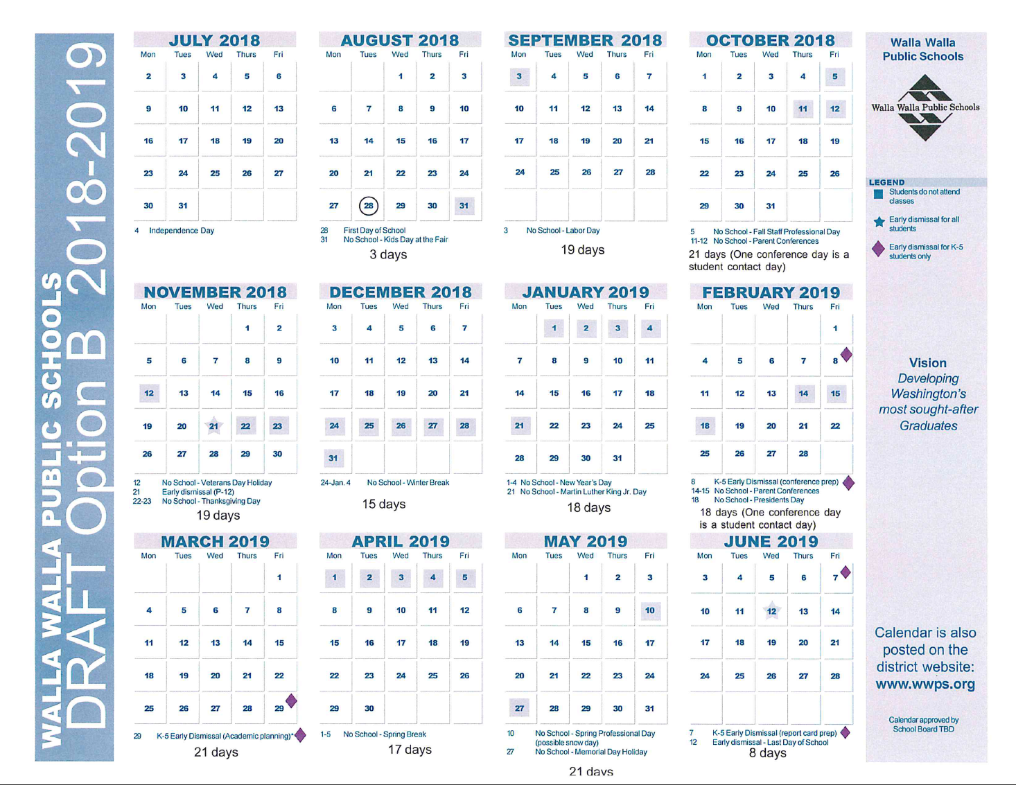 Calendars OK'd for next two school years in Walla Walla | Local | union-bulletin.com Calendars OK'd for next two school years in Walla Walla | Local | union-bulletin.com