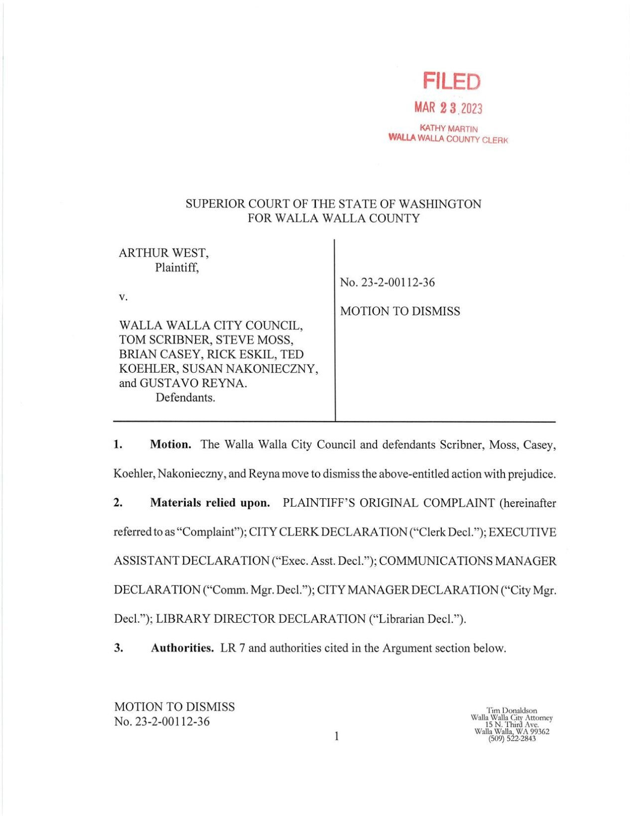 City's motion to dismiss