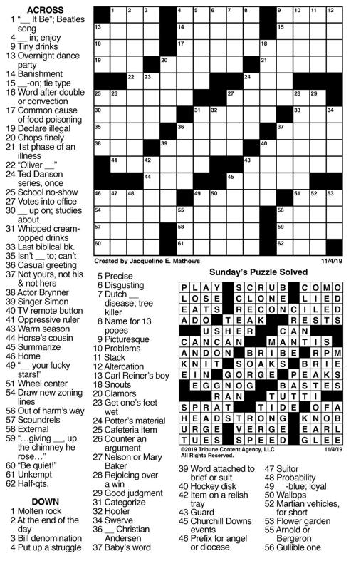 Nov. 4 crossword | Crosswords | union-bulletin.com