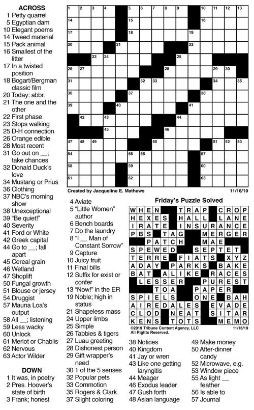 Nov. 17 crossword | Crosswords | union-bulletin.com