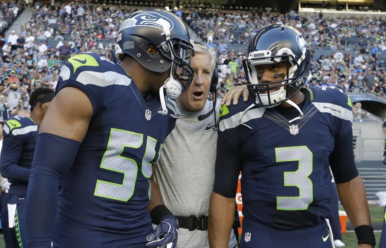Pete Carroll, Bobby Wagner, Russell Wilson Photos