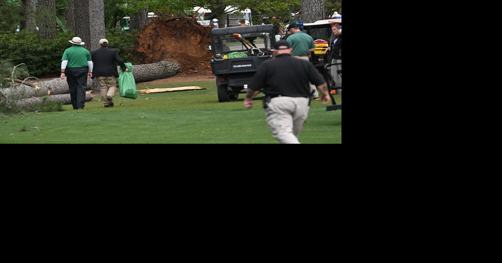 Two pine trees fall at Masters, narrowly missing spectators; play suspended