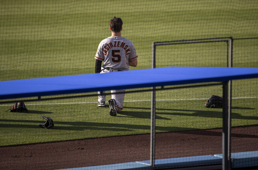 Giants manager Kapler kneels for anthem as team also make female coaching  history, San Francisco Giants