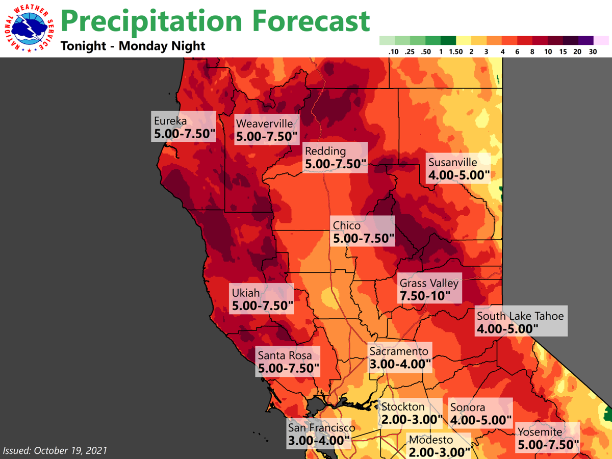 Forecasts show chances of moderate to heavy rain in Sierra foothills  through Monday, News