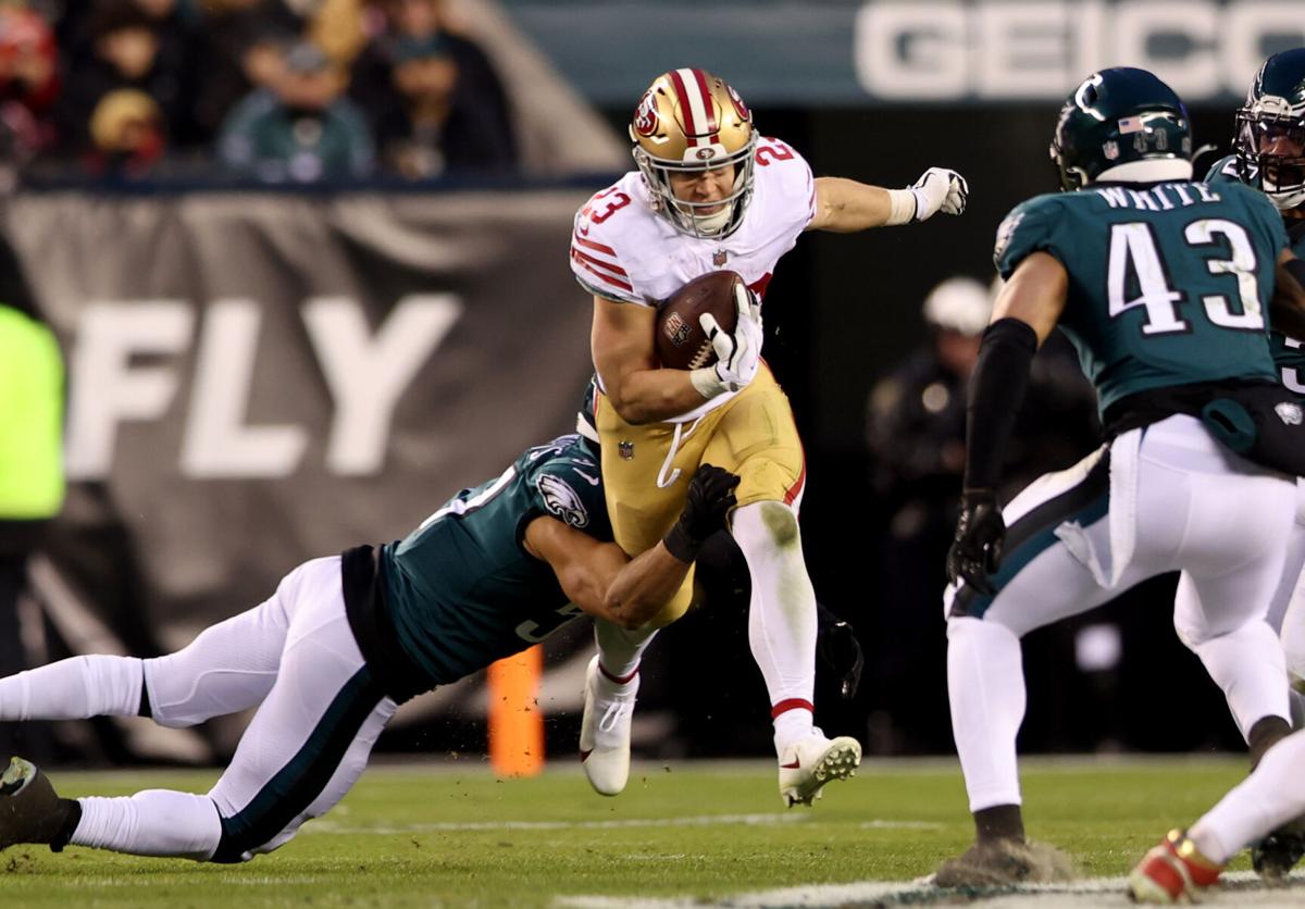 San Francisco 49ers running back Jordan Mason takes part in drills