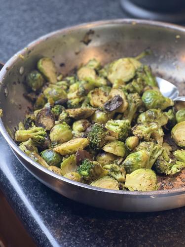 Brussels Sprouts, Onion and Broccoli Saute