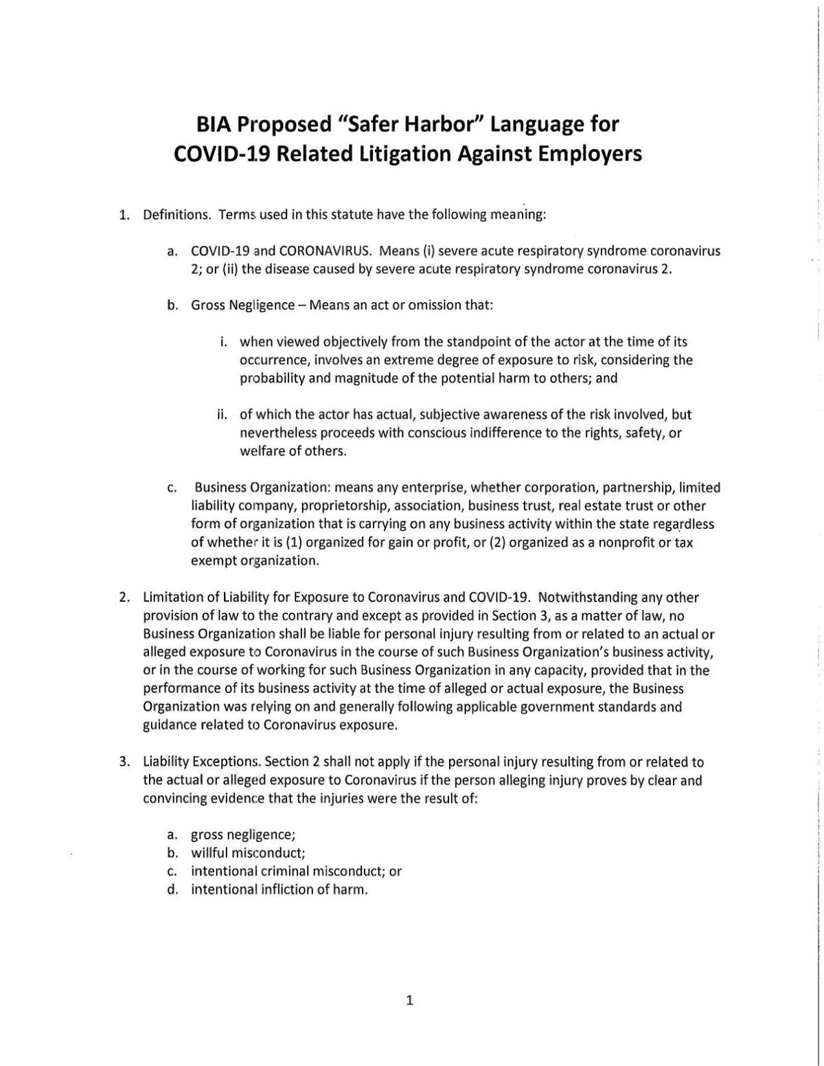 Bia Proposed Covid 19 Liability Protection Unionleader Com