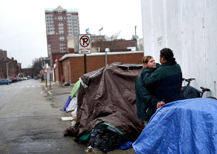 Homeless encampment: Catherine Olmstead and Sweeney Tuplin
