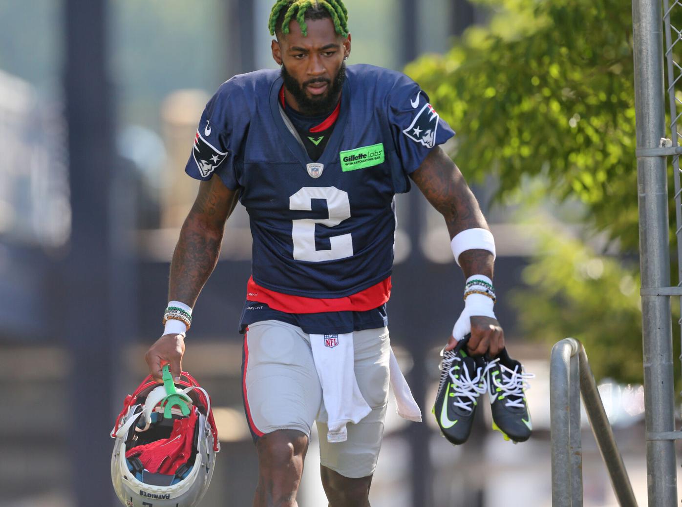 New England Patriots cornerback Jalen Mills reacts before a