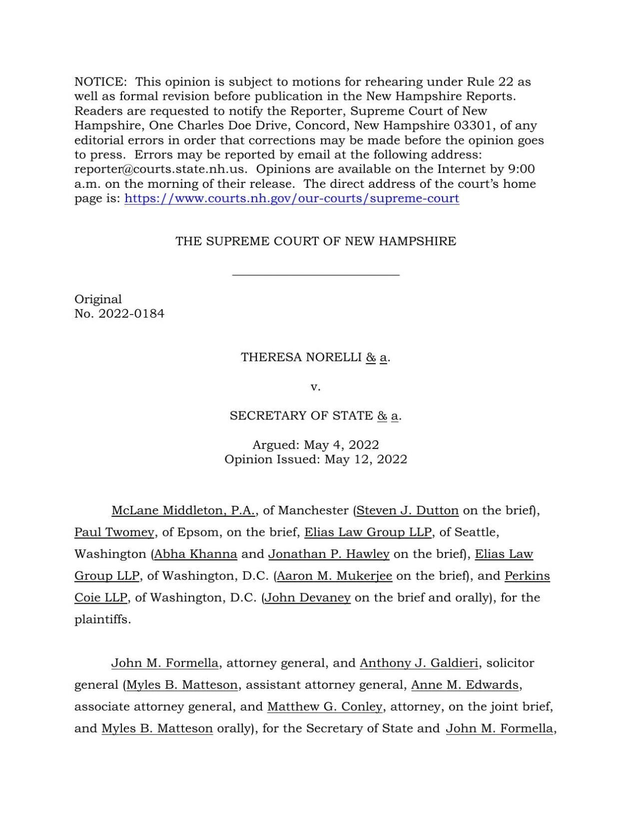 NH Supreme Court redistricting decision unionleader com