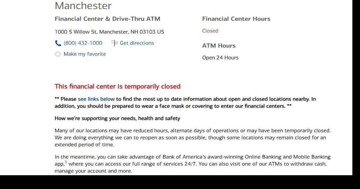 7 Bank of America branches remain closed across NH | Business ...