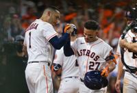 Former Houston Astro Jose Cruz and J.D. Martinez of the Houston