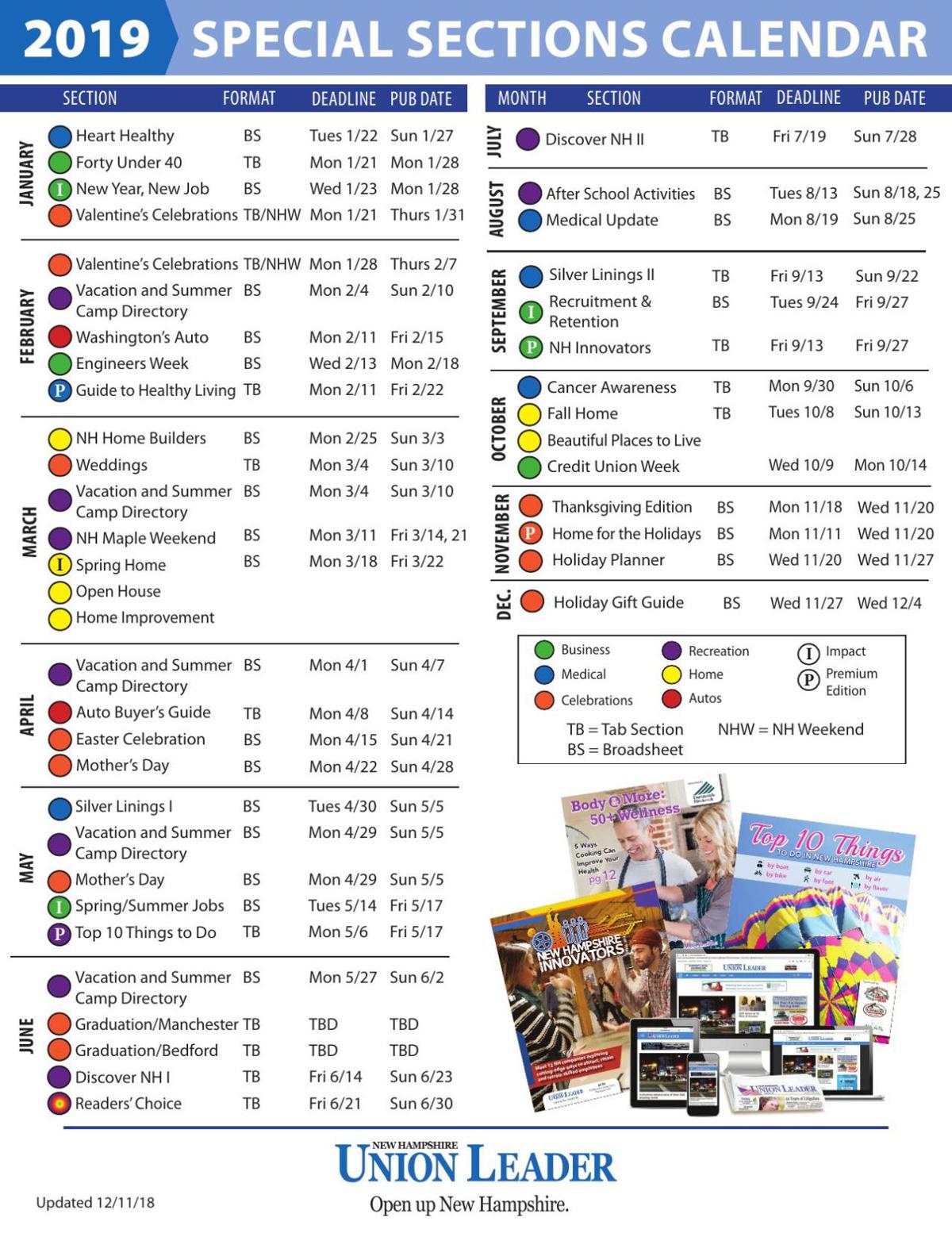 2019 Special Sections Calendar Unionleader Com