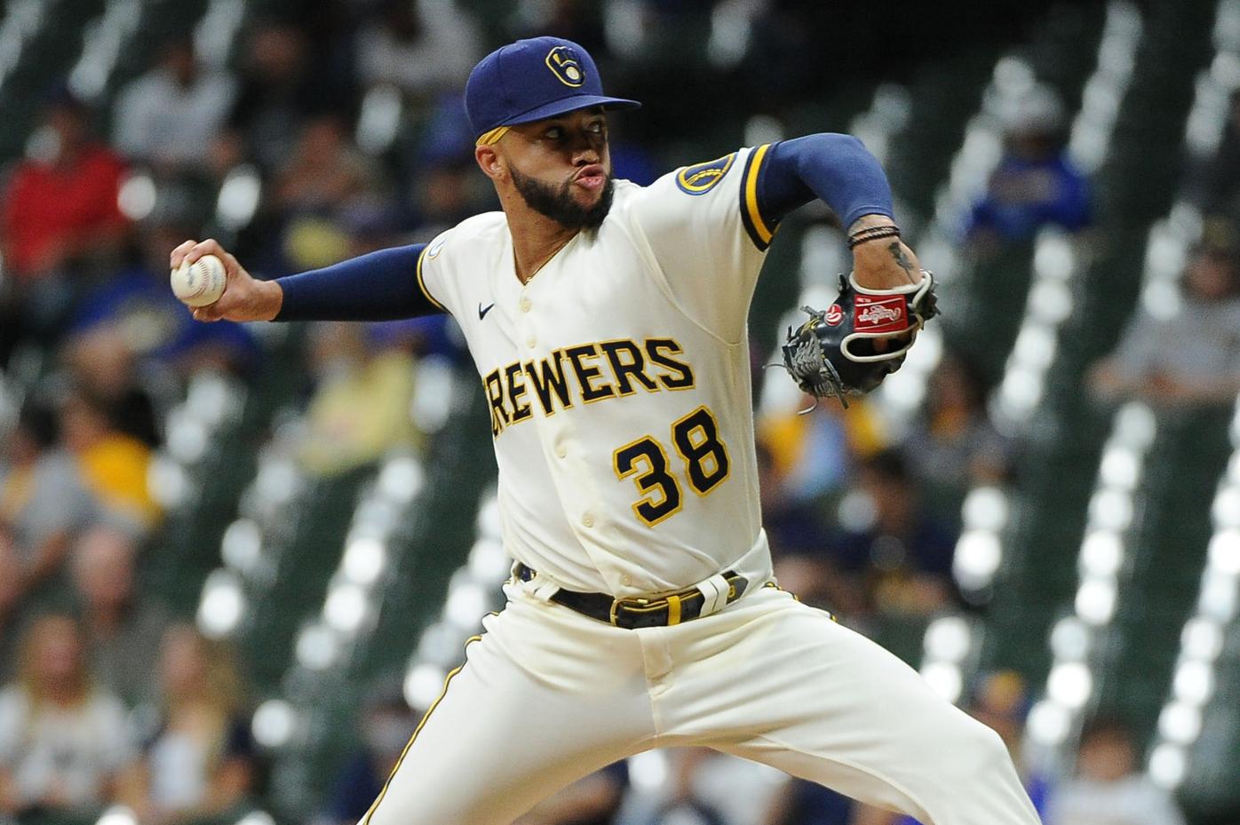 Milwaukee Brewers relief pitcher Devin Williams (38) celebrates