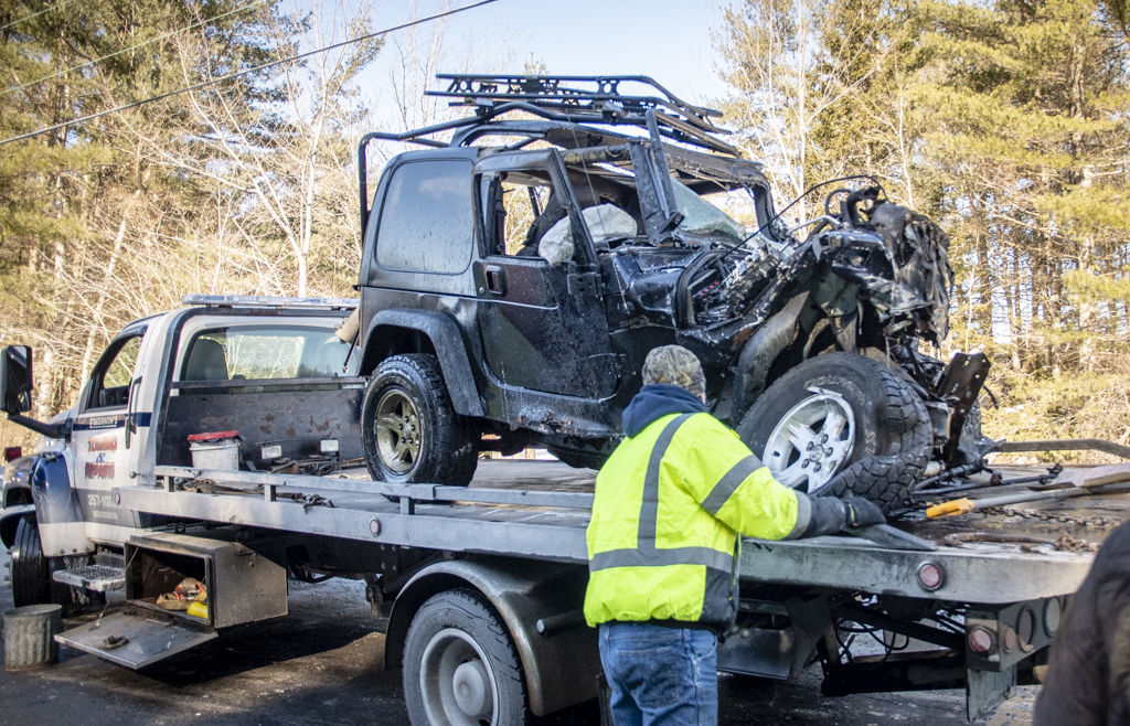 Jeep explodes in fiery head on collision with big rig