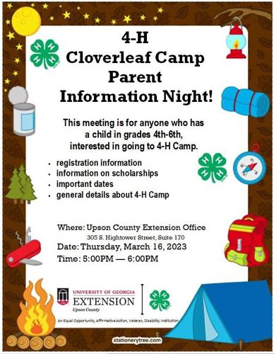 4-H Cloverleaf Camp Parent Information Night is March 16