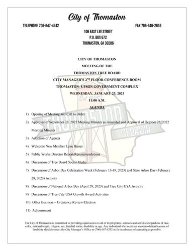 Thomaston Tree Board Meets Jan. 25