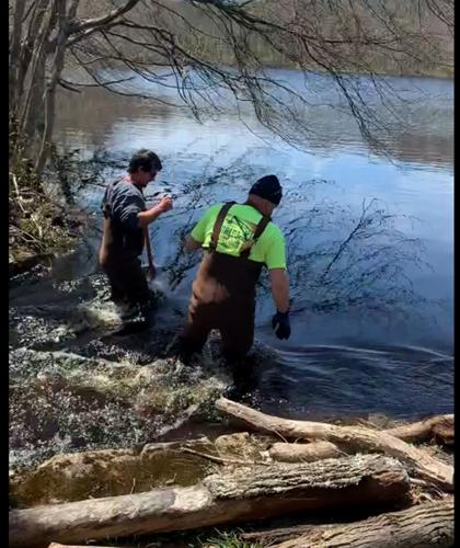 Foster Highway Department crew cleaning up a beaver dam