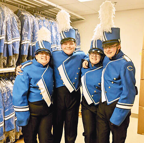 blue marching band uniforms