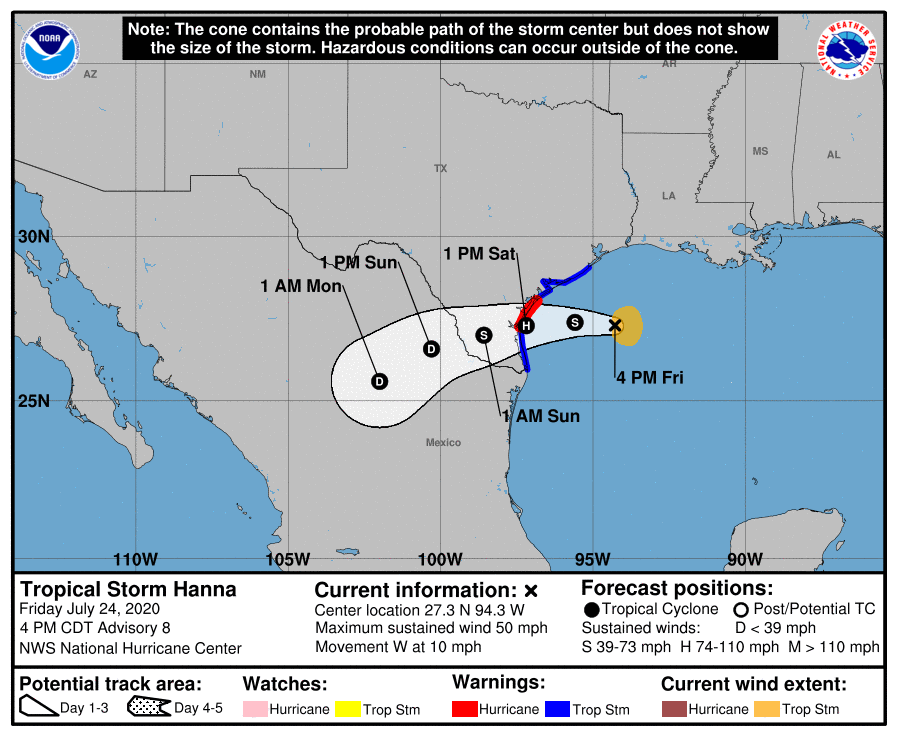 Tropical Storm Hanna Strengthening Projected To Become Category 1 Hurricane News Victoriaadvocate Com