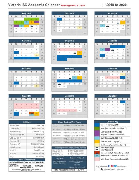 Victoria ISD Academic Calendar 2019-2020 | | victoriaadvocate.com