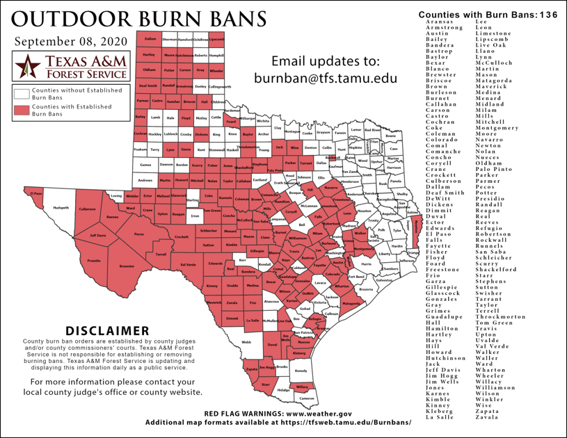 Texas Forest Service Burn Ban Map