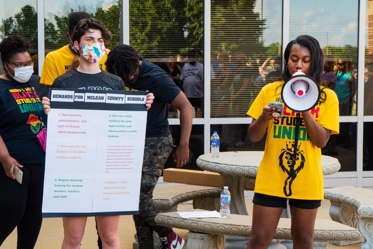 Protesters at Normal Community West High School