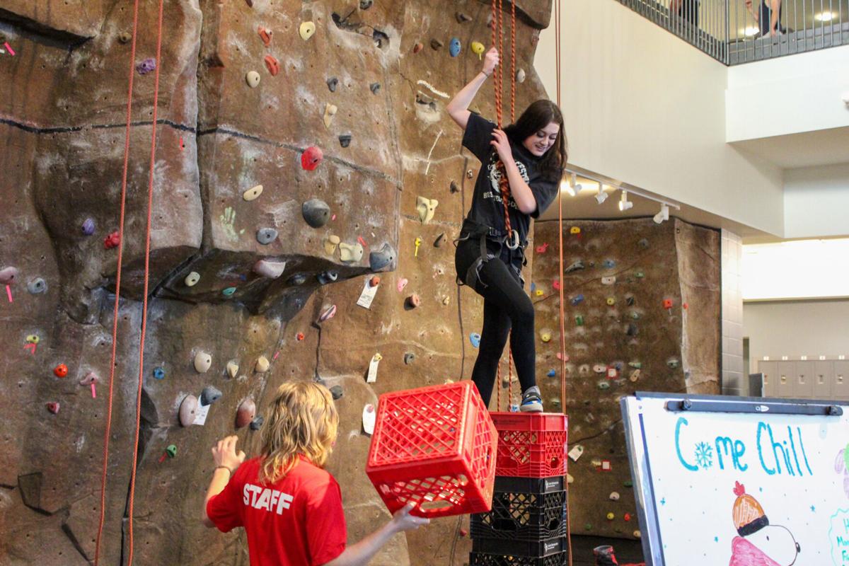Students at the crate stacking event