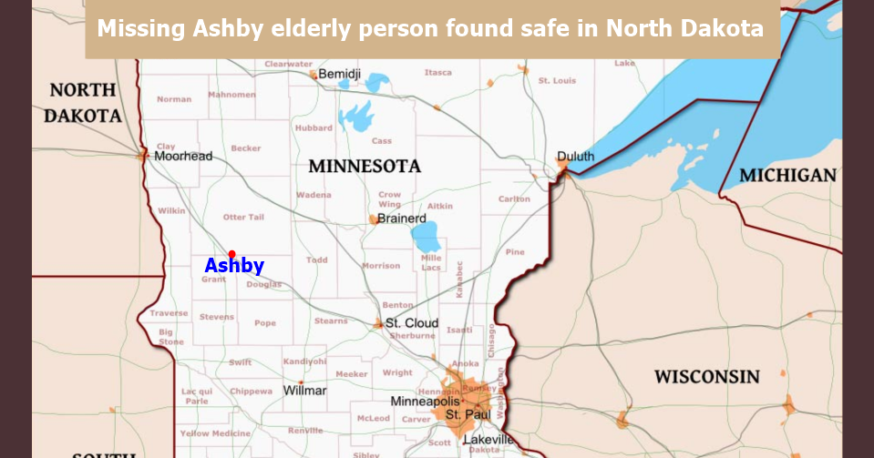 Missing elderly person from Ashby found safe in North Dakota