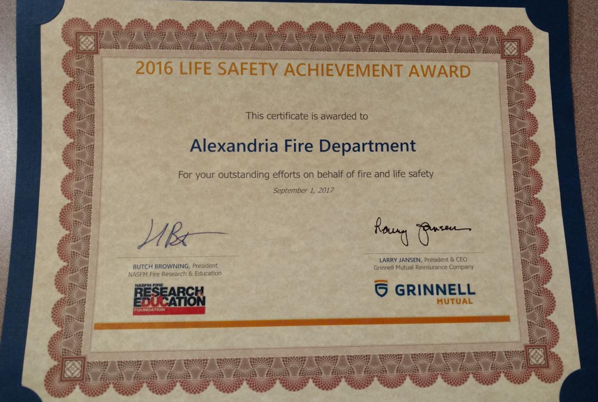 Alexandria Fire Department earns 2016 Life Safety Achievement Award
