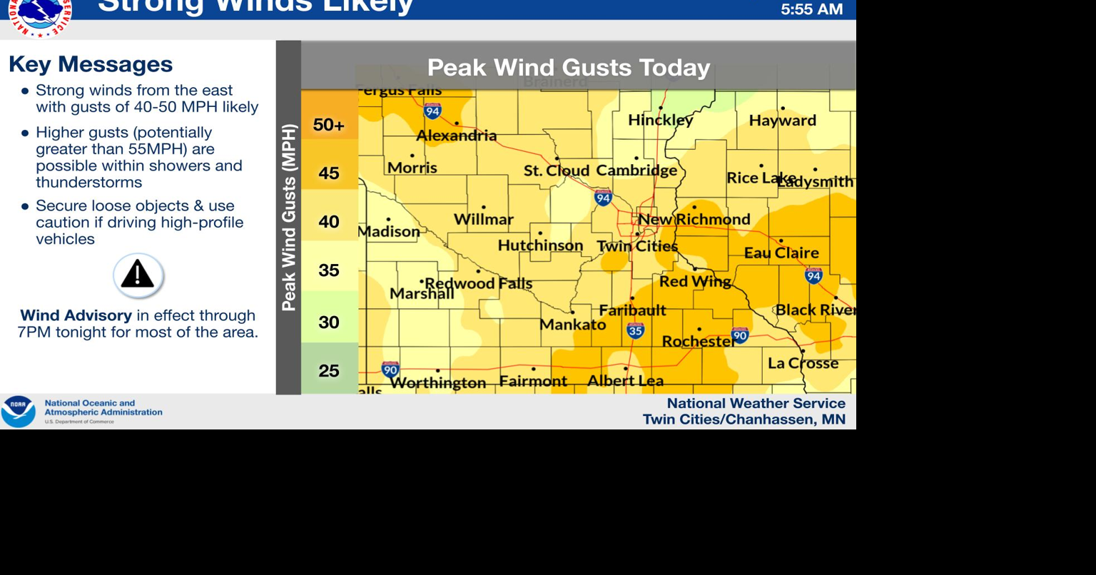 Wind Advisory in effect through Tuesday evening, gusts of 55 mph are ...