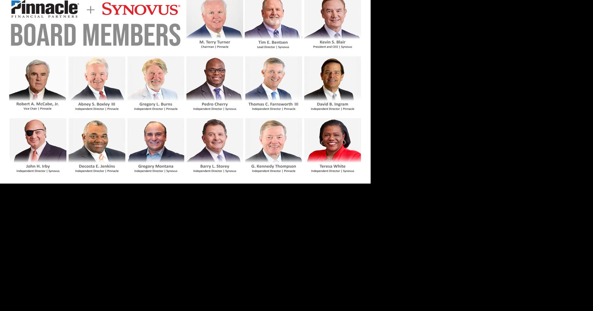 Pinnacle and Synovus Name Board of Directors for Combined Company