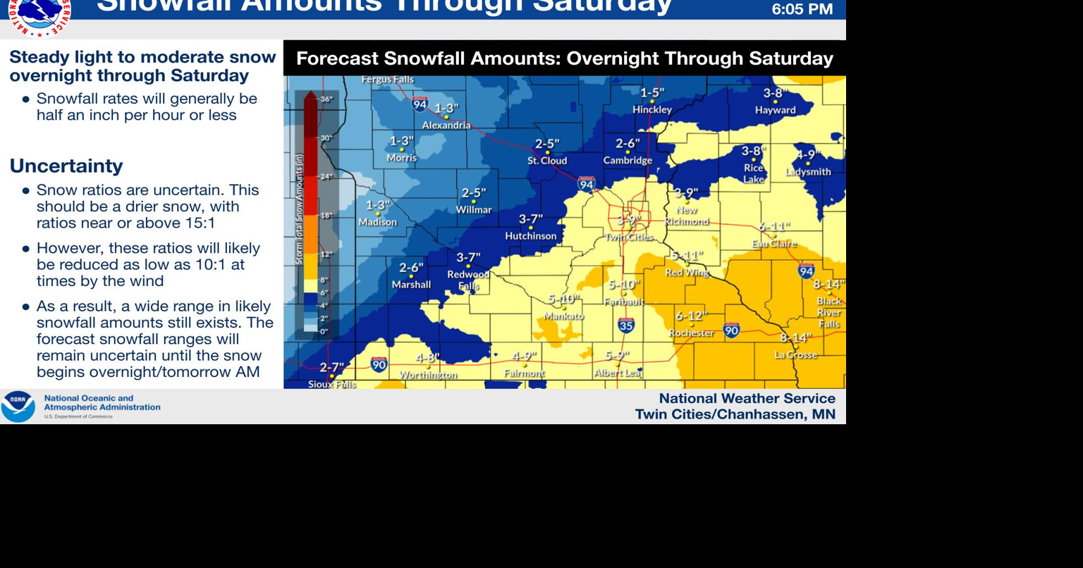 1 to 3 inches of snow possible locally, heavier amounts to the south ...