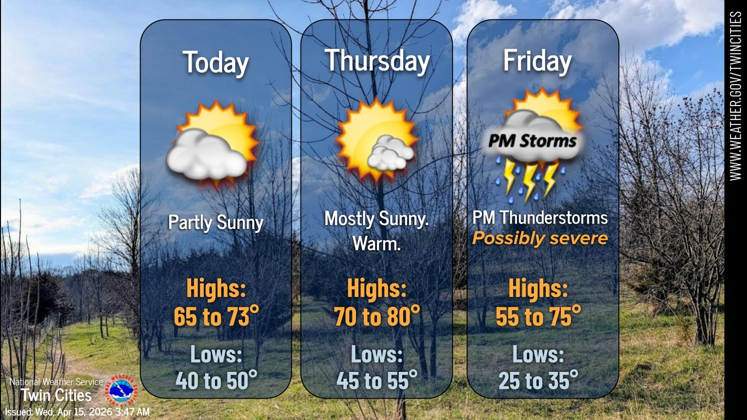 A couple of beautiful days in the forecast before rain returns Friday ...