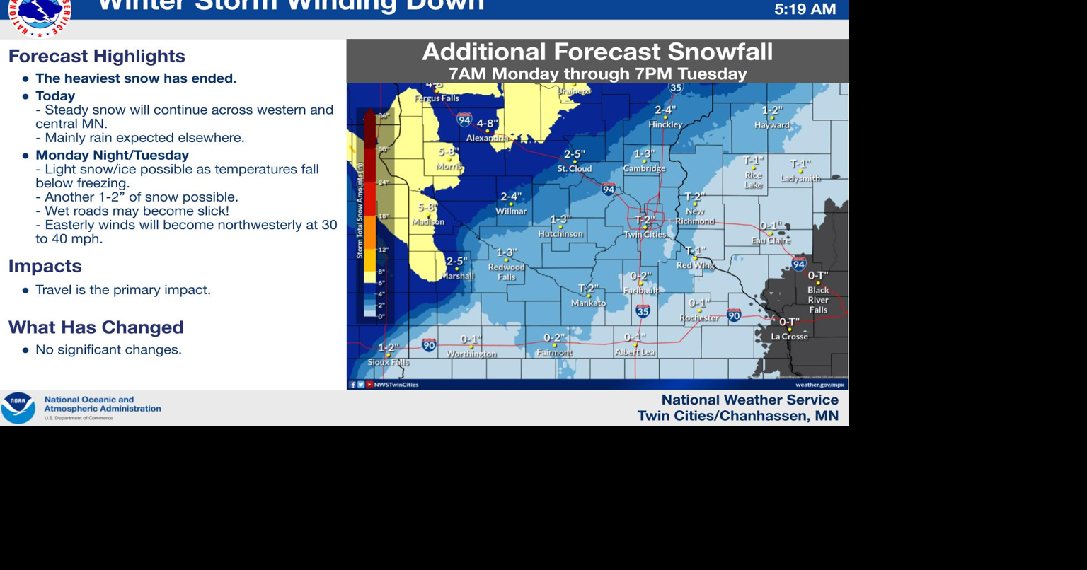 Another 4-8 inches of snow possible between now through Tuesday AM ...