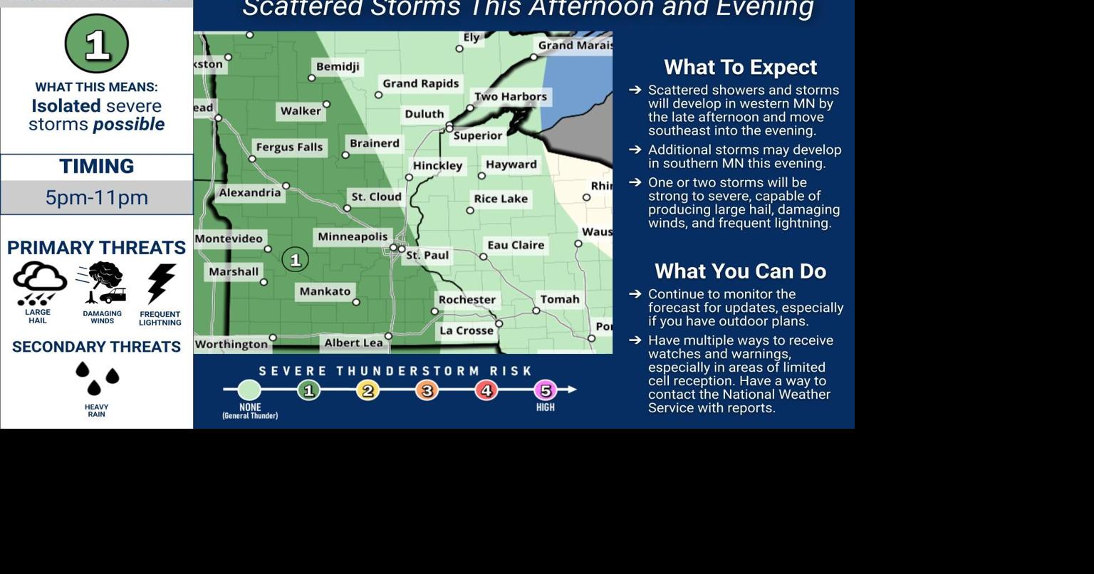 Storms possible across west central and central Minnesota Thursday