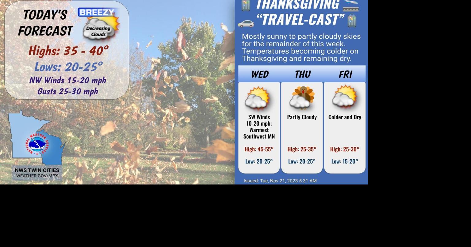 Quiet weather pattern setting up, cooler temperatures for Thanksgiving ...