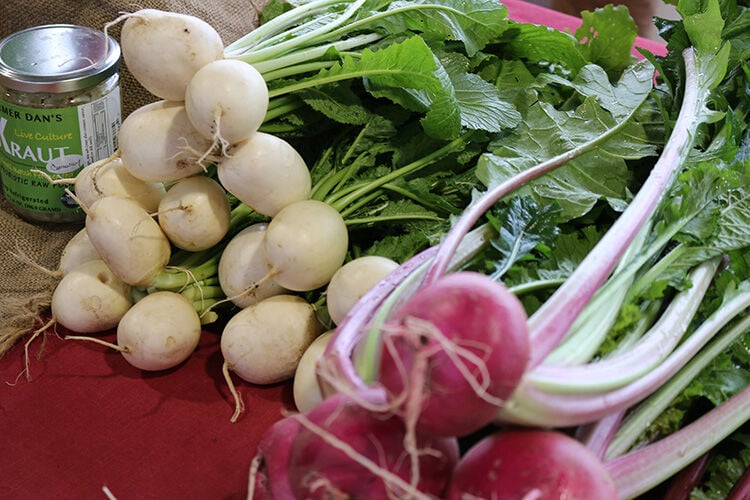Hakurei and Scarlet Queen turnips at the Columbia Farmer's Market