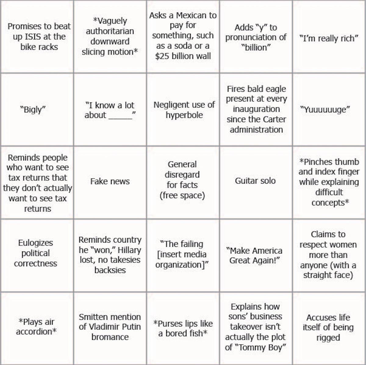 The Vox Trump inauguration speech bingo game | News & Features | Vox ...