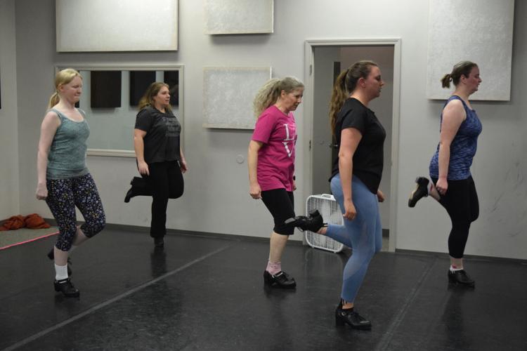 A group of women dance at the Clark Academy of Irish Dance
