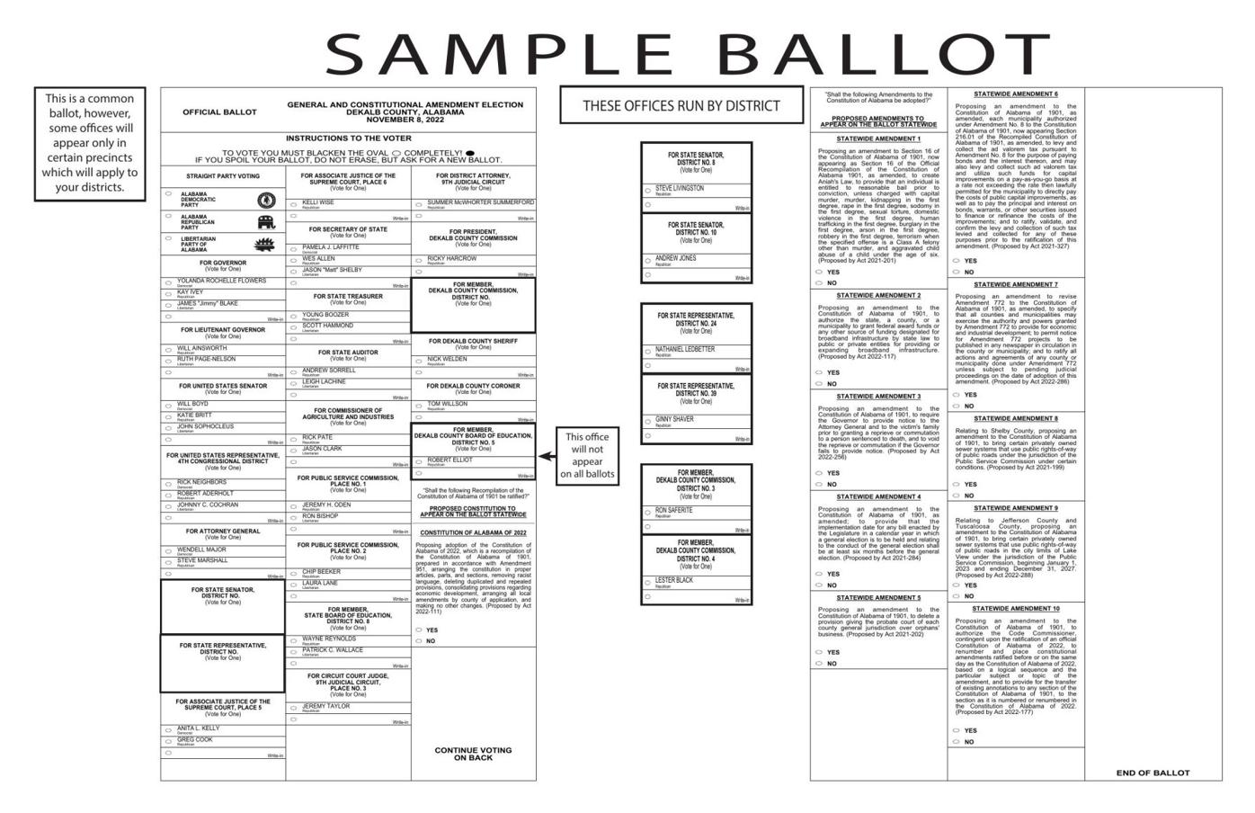 DeKalb Co. Nov. 8 General Election Sample Ballot