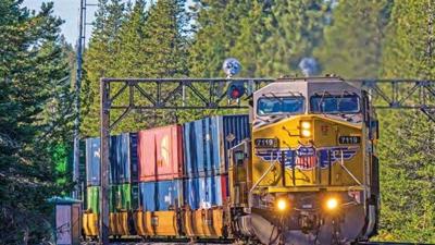 Train hauling containers