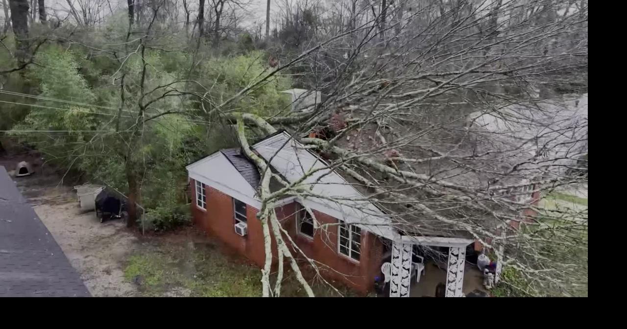 Drone view of severe storm damage in Selma, Alabama