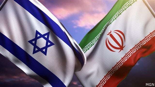 Map showing Israel-Iran missile trajectories and airbase locations